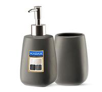 KADAX juego de 2 piezas para baño hecho de cerámica, accesorios de baño, dispensador de jabón, taza de baño, jabonera y escobilla de inodoro (taza y dispensador antracita)