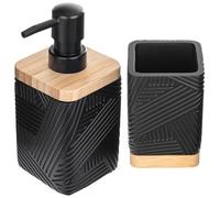KADAX Juego de 2 vasos para cepillos de dientes y dispensador de detergente, vaso decorativo para cepillos de dientes, dispensador de jabón moderno para detergente (negro cuadrado)