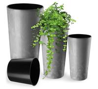 KADAX: Juego de 3 macetas con insertos, soporte para plantas de jardín alto en color gris, 57 cm