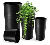 KADAX Juego de 3 macetas con virutas de madera, elegante maceta con inserto extraíble, protector de maceta para oficina, macetero, macetero, macetero, cuenco de jardín (hormigón negro)