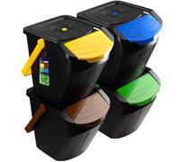 KADAX Juego de 4 cubos de reciclaje, cubos de basura de 25 l con tapa, juego de cubos de basura para fácil separación de residuos, separador de residuos para residuos orgánicos, papel, vidrio (25 l)