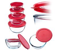 KADAX Juego de 4 cuencos de cristal con tapa, para mezclar, para hornear, alimentos, cocinar, preparar, recipientes redondos para alimentos, 0,5 - 2 L, recipiente de cristal, apto para lavavajillas