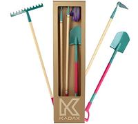 KADAX Juego de 4 herramientas de jardín, palas de metal, rastrillo y azada, herramientas de jardín para mujer, guantes incluidos