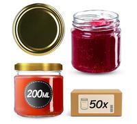 KADAX Juego de 50 de 200 ml con tapa de rosca Ø 66 mm: tarros de postre de paredes gruesas, herméticos, aptos para lavavajillas, ideales para mermeladas y conservas.