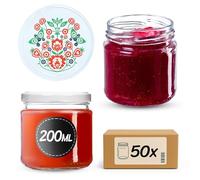 KADAX Juego de 50 de 200 ml con tapa de rosca Ø 66 mm: tarros de postre de paredes gruesas, herméticos, aptos para lavavajillas, ideales para mermeladas y conservas.