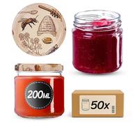 KADAX Juego de 50 de 200 ml con tapa de rosca Ø 66 mm: tarros de postre de paredes gruesas, herméticos, aptos para lavavajillas, ideales para mermeladas y conservas.