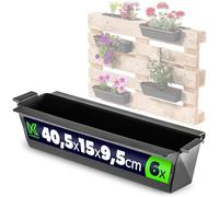 KADAX Juego de 6 jardineras para palés, 37 x 9 cm, color negro, con sistema colgante, jardineras de balcón y macetero para palés y decoración