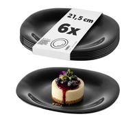 KADAX Juego de 6 platos de postre negros, aptos para lavavajillas, platos de pastel de cristal reforzado, platos modernos para desayuno, platos llanos para tartas (negro)