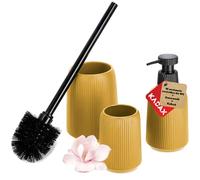 KADAX Juego de accesorios de baño, accesorios de baño modernos, accesorios de baño de cerámica, accesorios de baño (amarillo: soporte para cepillo de dientes, dispensador de jabón, escobilla de