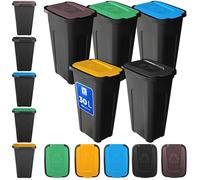 KADAX - Juego de contenedores para recolección de residuos, 5 x 30 L, juego de contenedores para sistema de clasificación selectiva, cubo de basura de plástico con tapa basculante (5, todos los