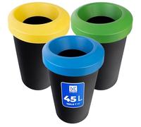 KADAX Juego de cubos de basura para reciclaje, cubo de basura redondo de plástico resistente, contenedor de basura, cubo de basura (3 x 45 L)