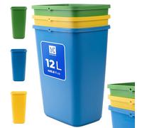 KADAX Juego de cubos de basura para separación de residuos, cubo de plástico resistente, contenedor clasificador de basura para vidrio, plástico y papel (3 x 12 L)