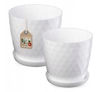 KADAX Juego de Macetas con Posavasos, de Plástico, 25 cm + 30 cm, Blanco
