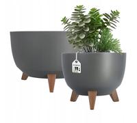KADAX Juego de maceteros, cuenco redondo para flores, 29 cm + 40 cm, antracita