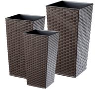 KADAX Maceteros Altos para Plantas de Interior y Exterior, Macetas de Plástico, Jardineras Altas (Imitación Ratán, Marrón, 36 cm, 46.5 cm y 57 cm)