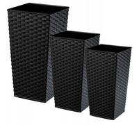 KADAX Maceteros Altos para Plantas de Interior y Exterior, Macetas de Plástico, Jardineras Altas (Imitación Ratán, Negro, 36 cm, 46.5 cm y 57 cm, Aprox. 43L)
