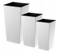 KADAX Juego de maceteros de ratán, macetero de plástico, 30+35+40 cm, blanco
