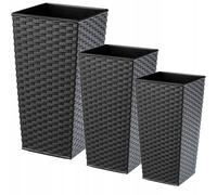 KADAX Juego de maceteros de ratán, macetero de plástico, 30+35+40 cm, grafito