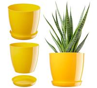 KADAX Maceta con platillo de 14 cm de diámetro, Color Amarillo, para Interior y Exterior, Ideal para salón, balcón, baño o Aseo, Colores Vivos Que aportan frescura a Cualquier habitación