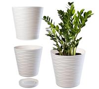KADAX Maceta con platillo, macetero para Interior, Ligero macetero de plástico, Redondo, para Flores, Plantas, hogar, (25 cm, Color Crema)