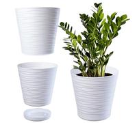 KADAX Maceta con platillo, macetero para Interior, Ligero macetero de plástico, Redondo, para Flores, Plantas, casa, (30 cm, Blanco)