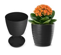 KADAX Maceta con Plato, Maceta para Interiores, Maceta Ligera de plástico, Maceta para Flores, Plantas, hogar, habitación, Maceta (15 cm, Antracita)