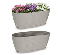 KADAX Maceta con plato, maceta para interiores, maceta ligera de plástico, maceta para flores, plantas, hogar, habitación, maceta (27 cm, gris)