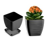 KADAX Maceta con plato, maceta para interiores, maceta ligera de plástico, maceta para flores, plantas, hogar, habitación, maceta (15 cm, cuadrada, antracita)