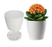 KADAX Maceta con Plato, Maceta para Interiores, Maceta Ligera de plástico, Maceta para Flores, Plantas, hogar, habitación, Maceta (15 cm, Blanco)