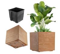 KADAX Maceta con ruedas, 39 x 40 cm, gran maceta de plástico con aspecto de madera, maceta cuadrada con inserto para interiores y exteriores (marrón)