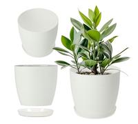 KADAX - Maceta de 18 cm de plástico con platillo y acabado mate elegante, funda para decoración interior refinada y moderna (blanco)