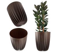 KADAX Maceta de plástico con materiales naturales, maceta moderna con diseño geométrico, maceta redonda con inserto, maceta natural, maceta alta (diámetro 14,5 cm, espresso)