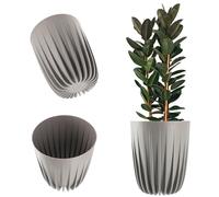 KADAX Maceta de plástico con materiales naturales, macetas modernas con patrón geométrico, maceta redonda con inserción, maceta de flores natural, maceta alta (30 cm de diámetro, gris)