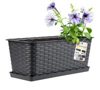 KADAX Maceta de Plástico de Imitación Ratán para Exterior, Macetero Rectangular con Platillo para Ventana, Jardinera para Balcón (Antracita, 40 cm)