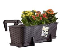 KADAX Maceta de Plástico Imitación Ratán, Macetero Rectangular con Platillo y Soportes para Exterior, Jardinera Colgante para Balcón (Marrón, 60 cm)