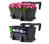 KADAX Maceta de Plástico Imitación Ratán, Macetero Rectangular con Platillo y Soportes para Exterior, Jardinera Colgante para Balcón (Antracita, 40 cm)
