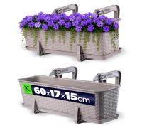 KADAX Maceta de Plástico Imitación Ratán, Macetero Rectangular con Platillo y Soportes para Exterior, Jardinera Colgante para Balcón (Caramelo, 60 cm)