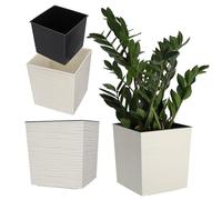 KADAX Maceta de plástico, maceta de jardín resistente a la intemperie para balcón, terraza, interior, maceta ligera con bandeja, macetero para plantas y flores (crema, altura: 30 cm)