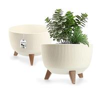 KADAX Maceta Decorativa de Plástico con Soporte Integrado, Macetero con Tres Patas de Imitación Madera para Interior y Exterior (Crema, 33 cm)