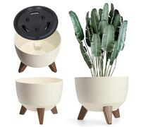 KADAX Maceta Decorativa de Plástico con Soporte Integrado, Macetero con Tres Patas de Imitación Madera para Interior y Exterior (Crema, 33 cm)