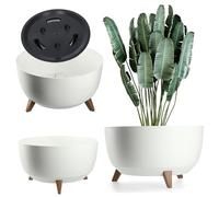 KADAX Maceta Decorativa de Plástico con Soporte Integrado, Macetero con Tres Patas de Imitación Madera para Interior y Exterior (Blanco, 47 cm)