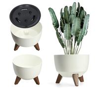 KADAX Maceta Decorativa de Plástico con Soporte Integrado, Macetero con Tres Patas de Imitación Madera para Interior y Exterior (Blanco, 24 cm)