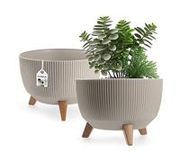KADAX Maceta Decorativa de Plástico con Soporte Integrado, Macetero con Tres Patas de Imitación Madera para Interior y Exterior (Beige, 29 cm)