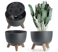KADAX Maceta Decorativa de Plástico con Soporte Integrado, Macetero con Tres Patas de Imitación Madera para Interior y Exterior (Gris, 24 cm)