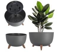 KADAX Maceta Decorativa de Plástico con Soporte Integrado, Macetero con Tres Patas de Imitación Madera para Interior y Exterior (Gris, 39.5 cm)