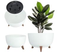 KADAX Maceta Decorativa de Plástico con Soporte Integrado, Macetero con Tres Patas de Imitación Madera para Interior y Exterior (Blanco, 39.5 cm)