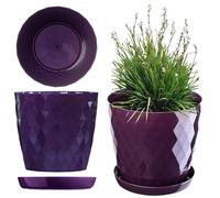 KADAX Maceta decorativa para flores y plantas con platillo, material ligero y resistente, 25 cm, morado