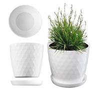 KADAX Maceta decorativa para flores y plantas con platillo, material ligero y resistente, 30 cm, blanco