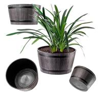 KADAX Maceta Estilo Barril de Madera ø50cm, Aprox. 45L, plástico Resistente Intemperie, Marrón, Decorativa para Jardín, Terraza y Balcón