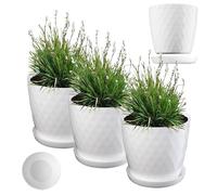 KADAX Maceta, Juego de macetas de plástico con platillo, Maceta de Material Ligero, Maceta Decorativa, Maceta para Flores, Plantas, Cactus y suculentas (Juego de 3-20cm, Blanco)